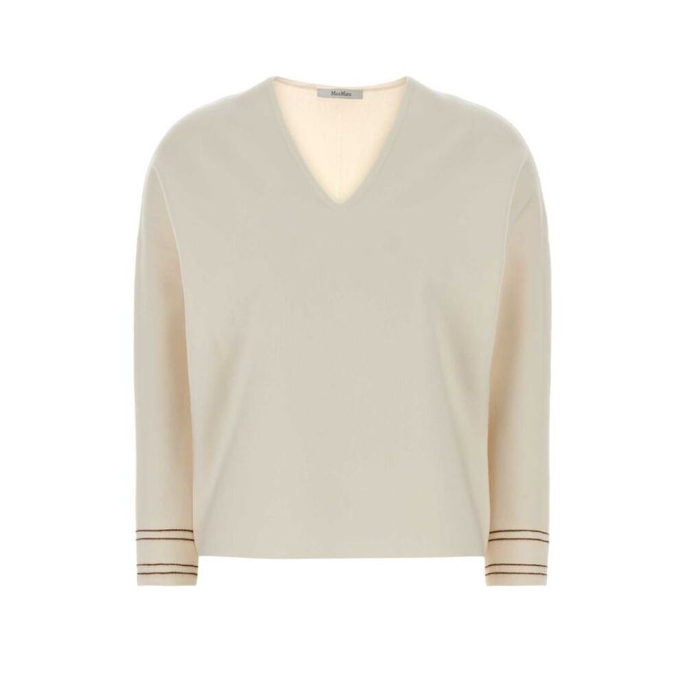 Max Mara Women Ivory Stretch Wool Blend Undici Sweater